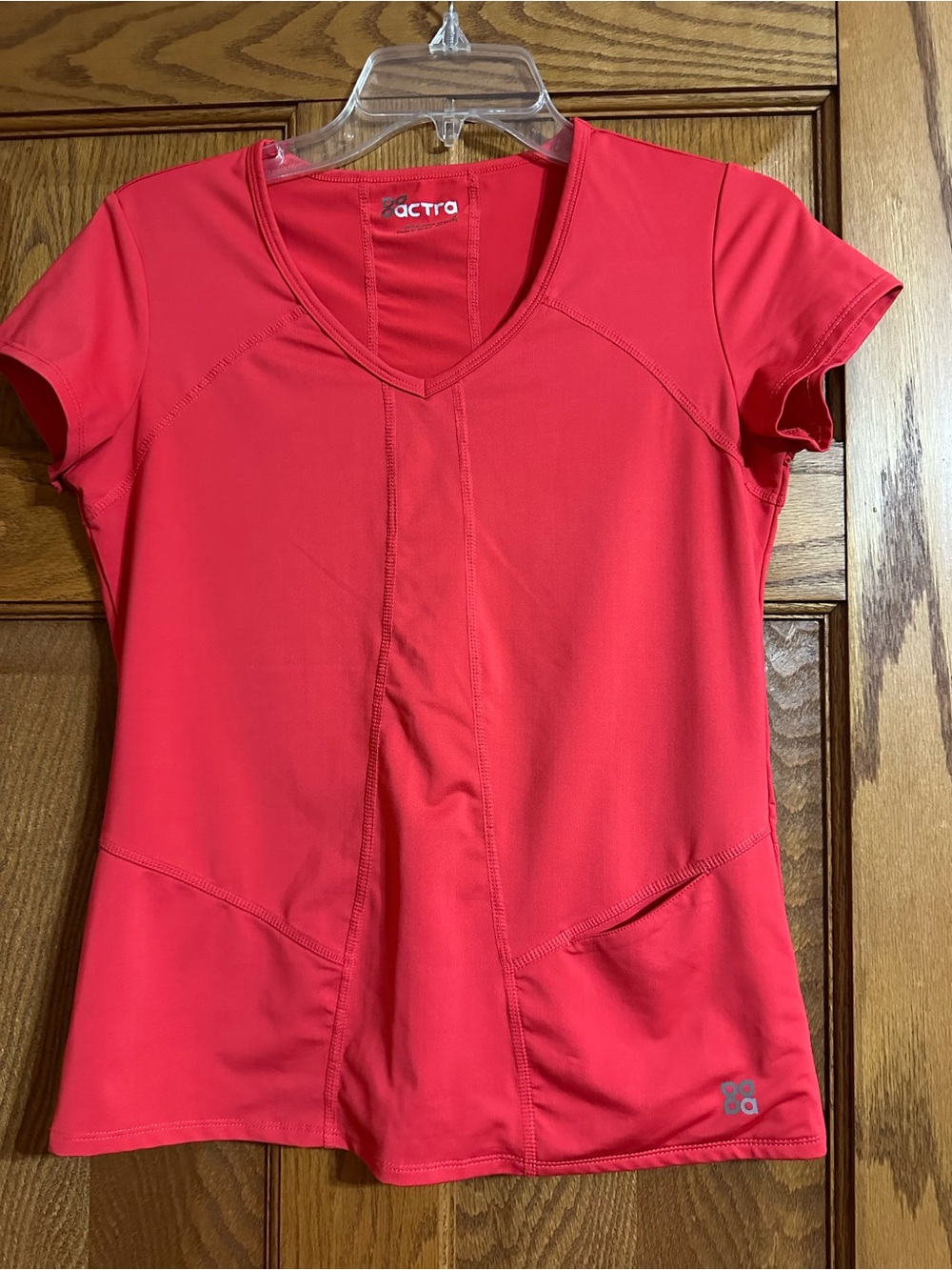 Actra Women's Coral Red V-Neck Short Sleeve Active Tee